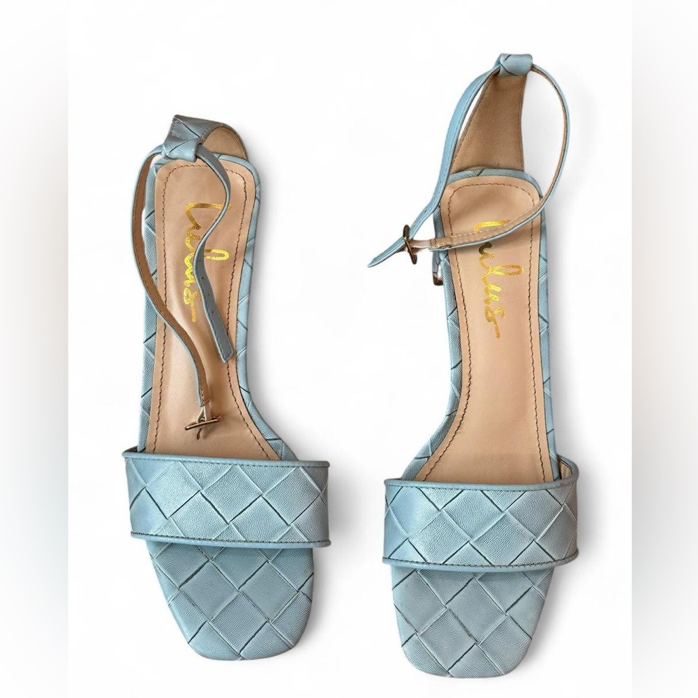 Lulus Women's Light Blue Woven Ankle-Strap Sandals - size 6.5